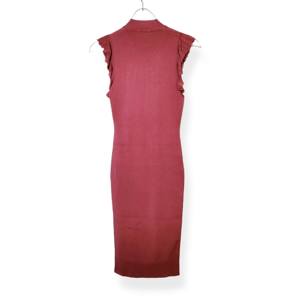 Bailey 44 Pink Bewitched Cutout Ruffle Rib Knit Bodycon Mock Sheath Dress Small - Picture 3 of 8